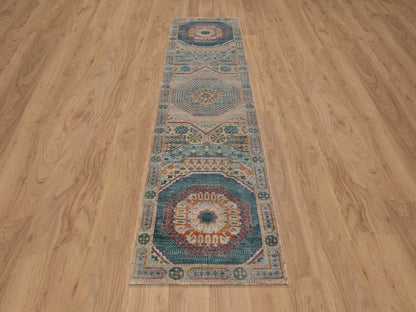 Brown 2'7" x 9'11" Mamluk Hand knotted Wool/Silk Rug - Sku: O091904
