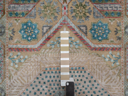 Brown 2'7" x 9'11" Mamluk Hand knotted Wool/Silk Rug - Sku: O091904