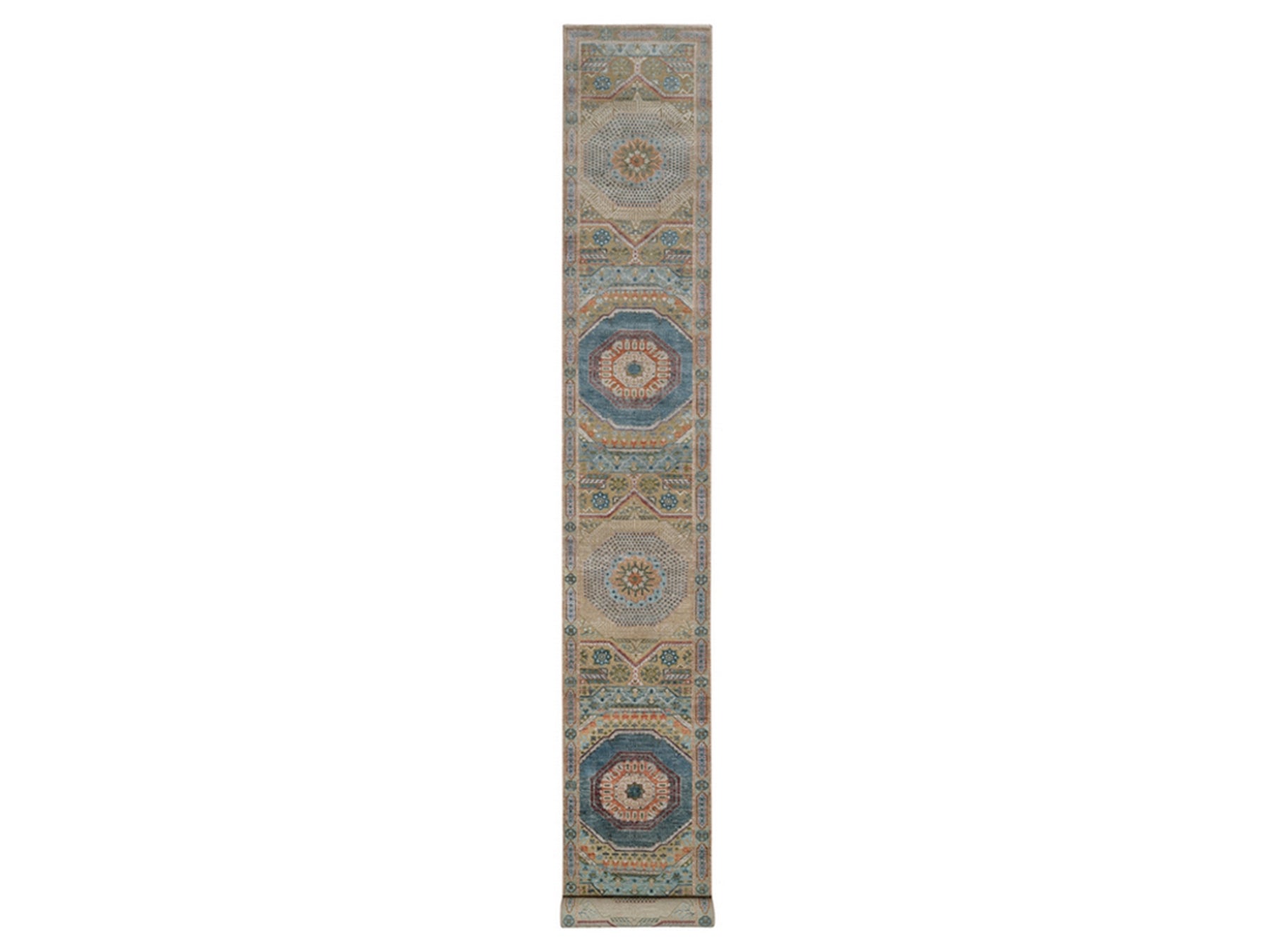 Brown 2'8" x 19'10" Mamluk Hand knotted Wool/Silk Rug - Sku: O091906
