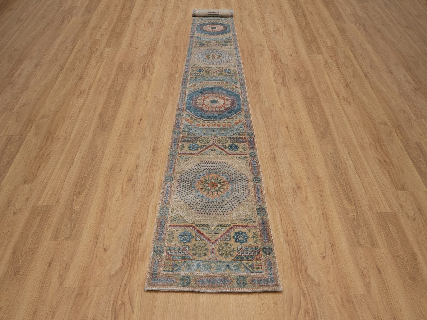 Brown 2'8" x 19'10" Mamluk Hand knotted Wool/Silk Rug - Sku: O091906