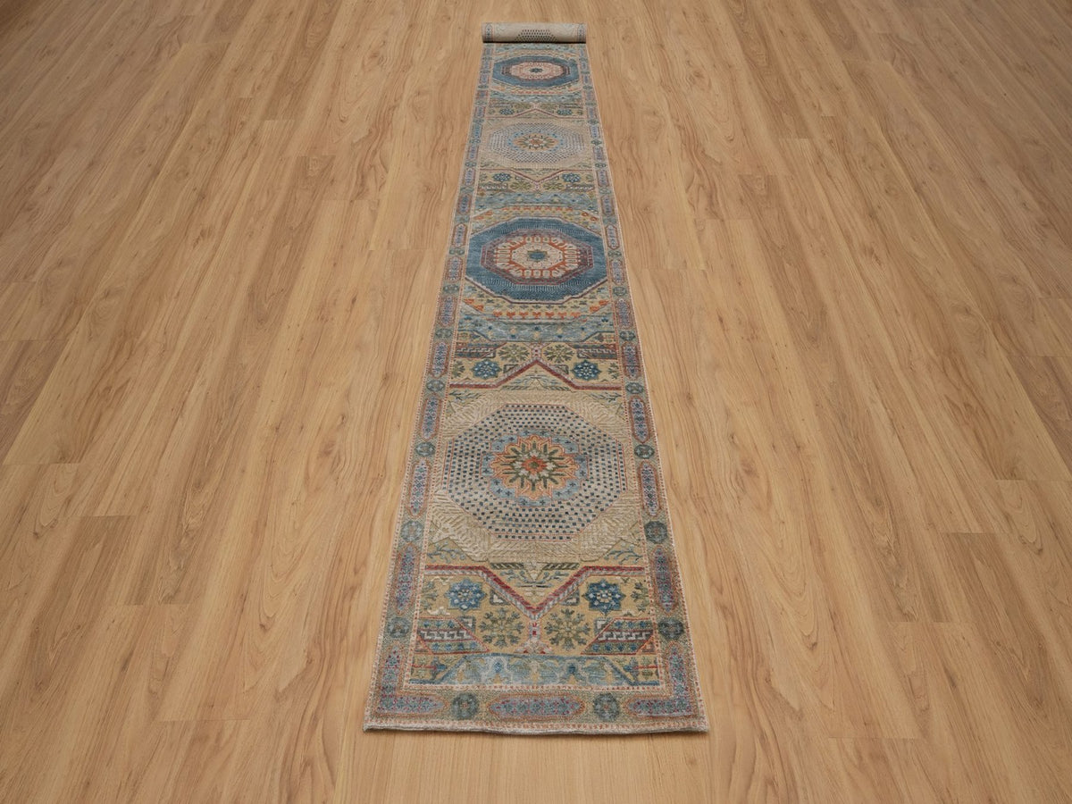 Mamluk Mamluk hand-knotted wool/silk runner in Brown, 2'8" x 19'10" — SKU O091906 (view 2)