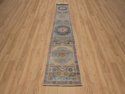 Mamluk Mamluk hand-knotted wool/silk runner in Brown, 2'8" x 19'10" — SKU O091906 (view 2)