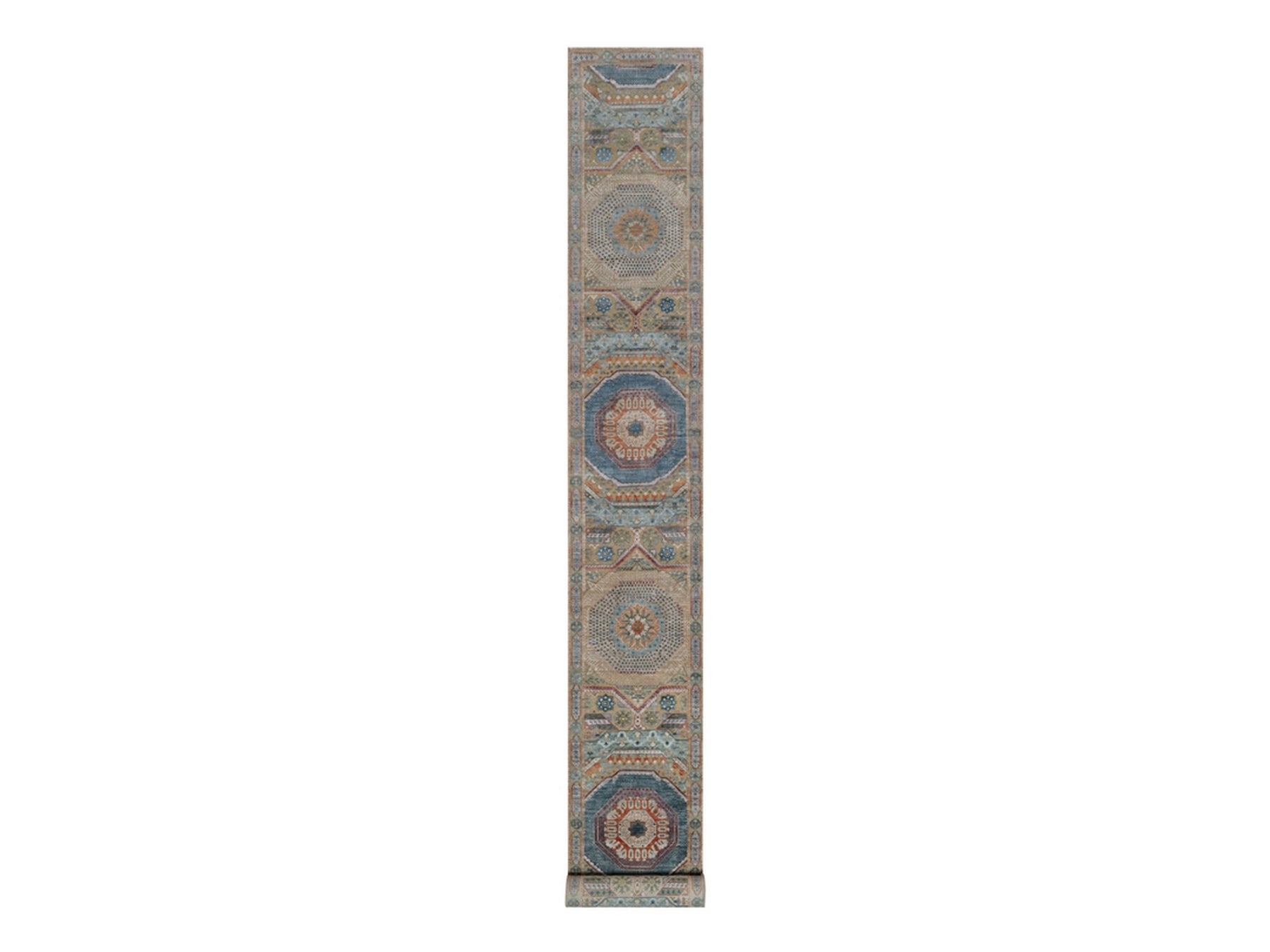 Mamluk Mamluk hand-knotted wool/silk runner in Brown, 2'6" x 21'10" — SKU O091907