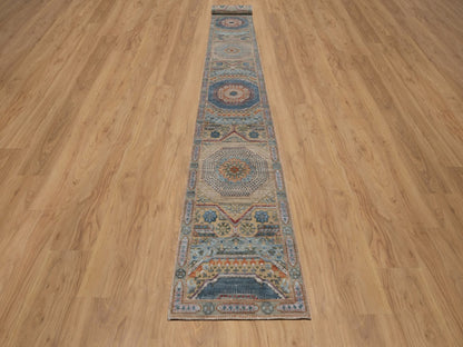 Brown 2'6" x 21'10" Mamluk Hand knotted Wool/Silk Rug - Sku: O091907