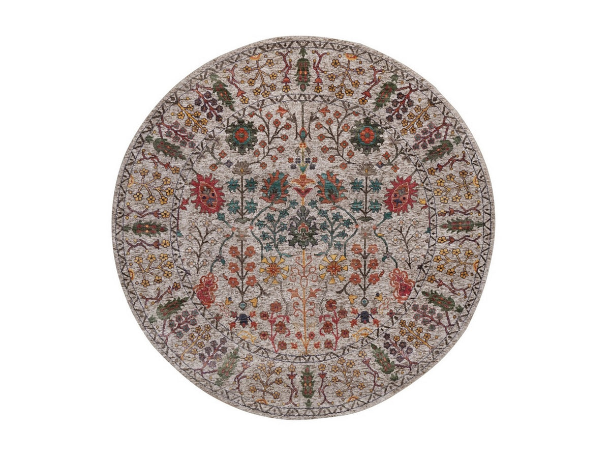 Transitional hand-knotted wool/silk rug in Ivory, 6' x 6' — SKU O091908