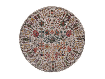 Transitional hand-knotted wool/silk rug in Ivory, 6' x 6' — SKU O091908