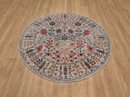 Transitional hand-knotted wool/silk rug in Ivory, 6' x 6' — SKU O091908 (view 2)