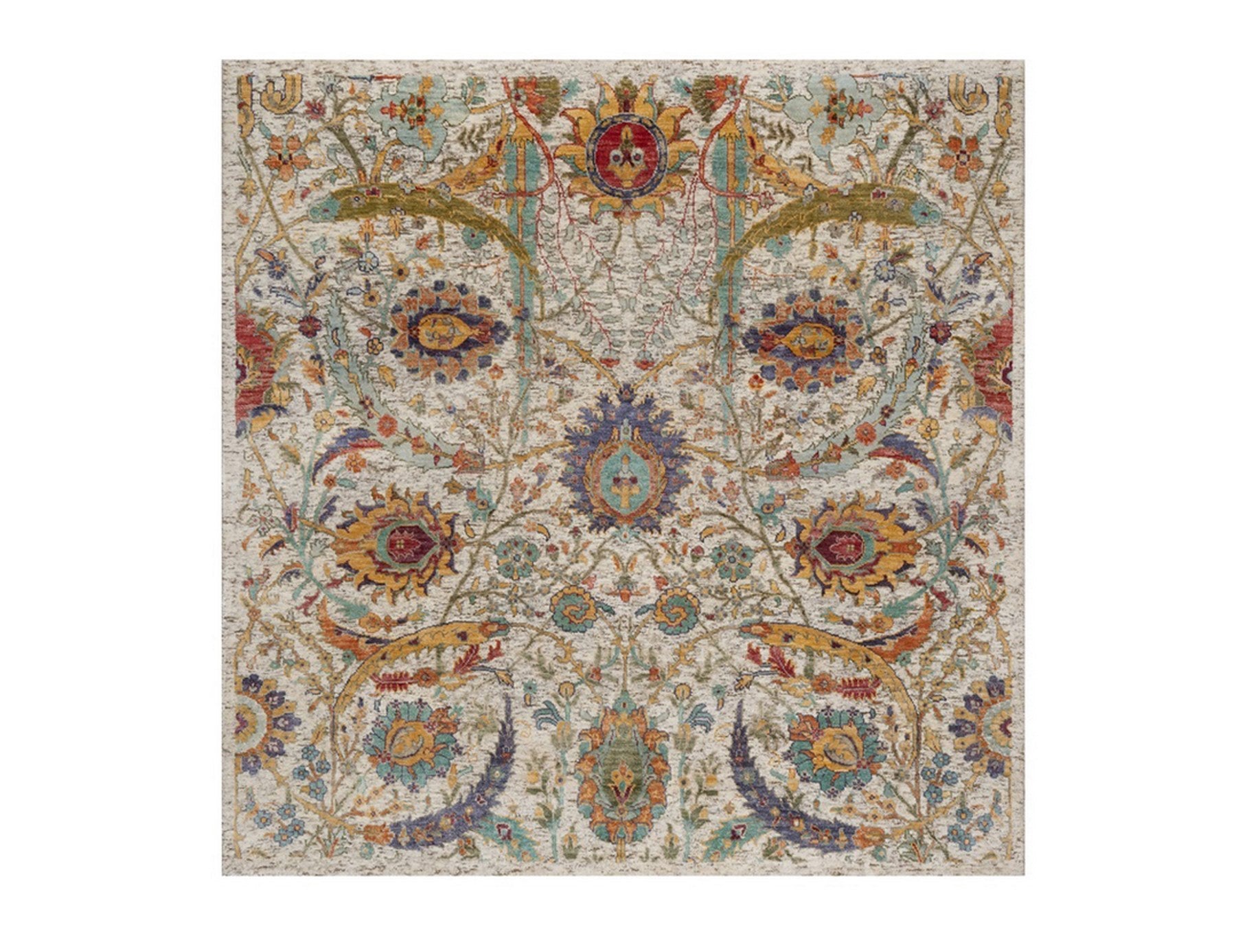 Transitional hand-knotted wool/silk rug in Ivory, 6' x 6' — SKU O091909
