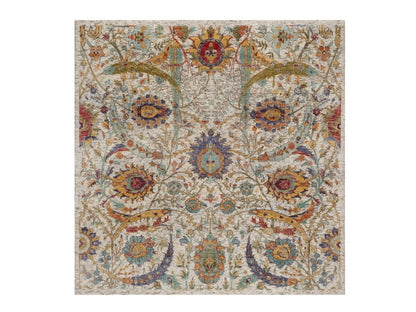 Transitional hand-knotted wool/silk rug in Ivory, 6' x 6' — SKU O091909