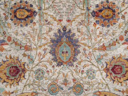 Transitional hand-knotted wool/silk rug in Ivory, 6' x 6' — SKU O091909 (view 5)