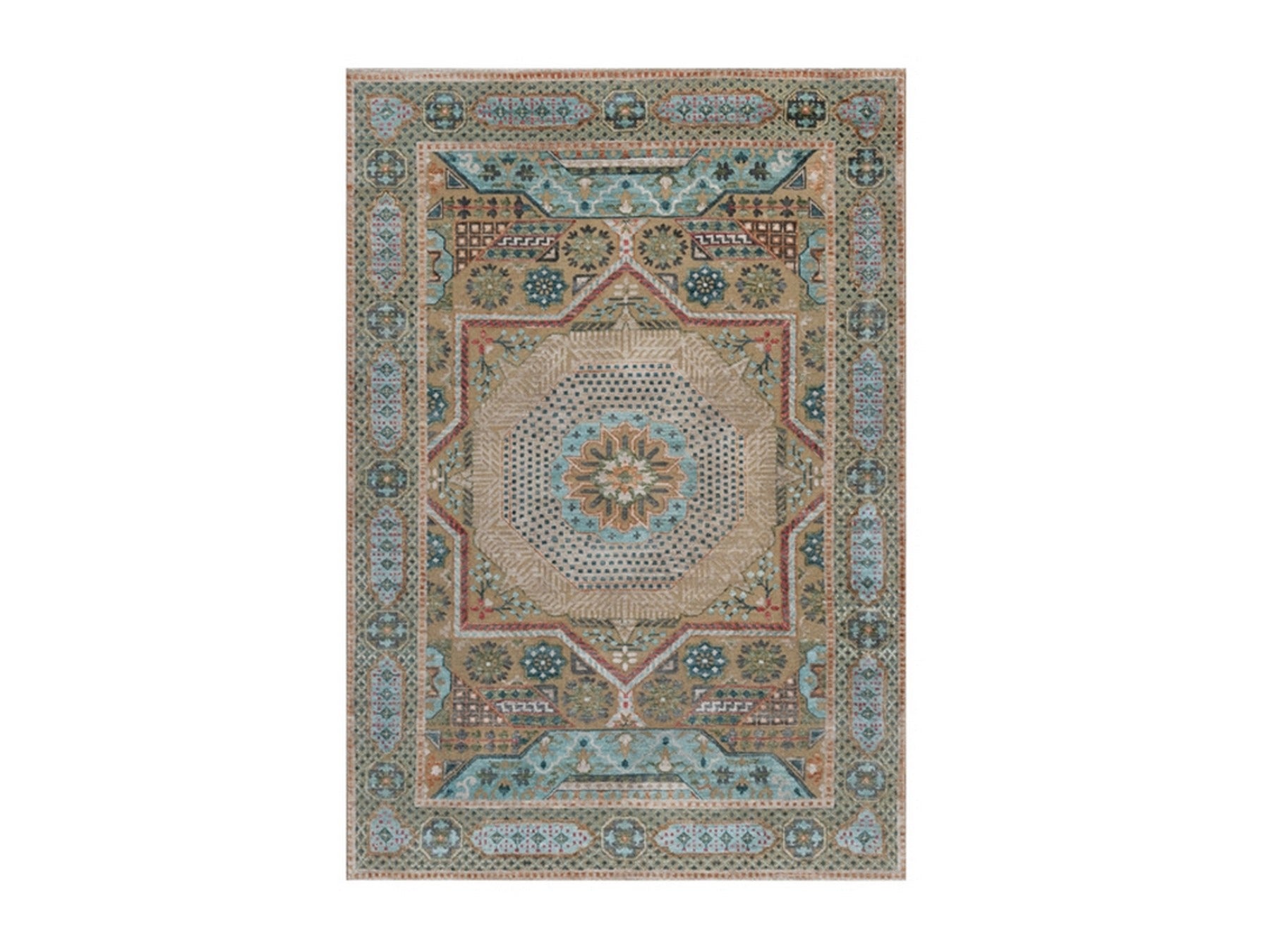Brown 4'1" x 6'0" Mamluk Hand knotted Wool/Silk Rug - Sku: O091912