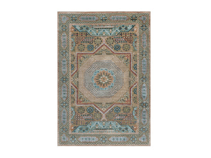 Brown 4'1" x 6'0" Mamluk Hand knotted Wool/Silk Rug - Sku: O091912