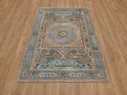 Brown 4'1" x 6'0" Mamluk Hand knotted Wool/Silk Rug - Sku: O091912