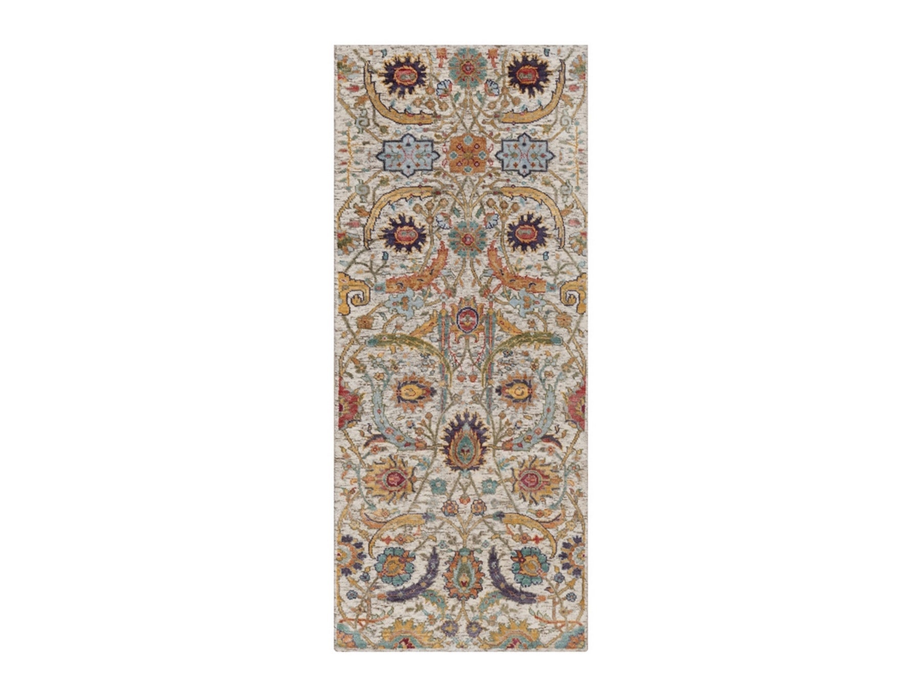 Transitional hand-knotted wool/silk runner in Ivory, 2'5" x 5'11" — SKU O091915