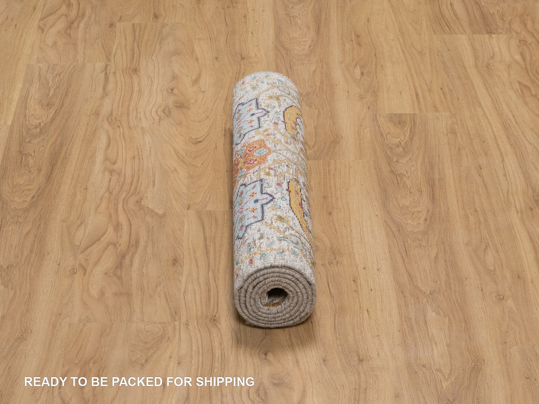 Transitional hand-knotted wool/silk runner in Ivory, 2'5" x 5'11" — SKU O091915 (view 6)
