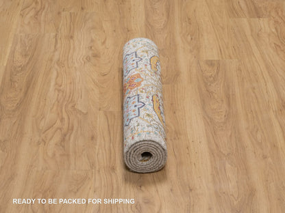Transitional hand-knotted wool/silk runner in Ivory, 2'5" x 5'11" — SKU O091915 (view 6)