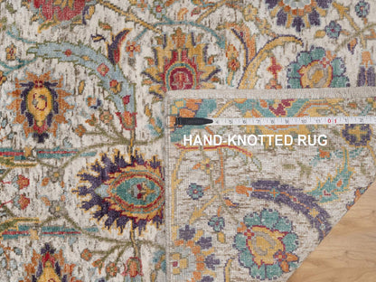 Transitional hand-knotted wool/silk runner in Ivory, 2'5" x 5'11" — SKU O091915 (view 8)