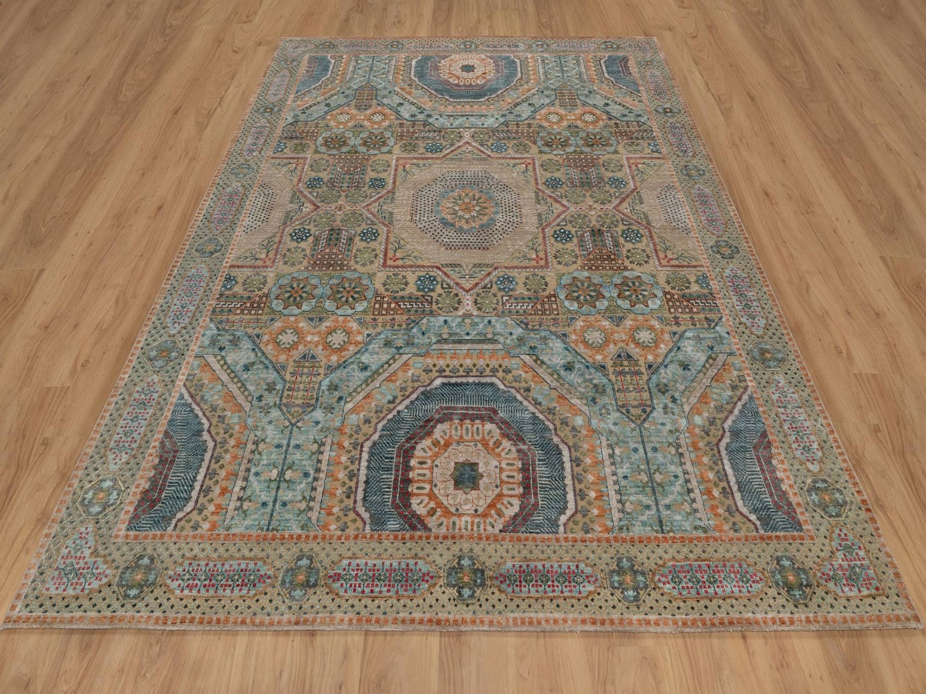Brown 7'11" x 10'0" Mamluk Hand knotted Wool/Silk Rug - Sku: O091918