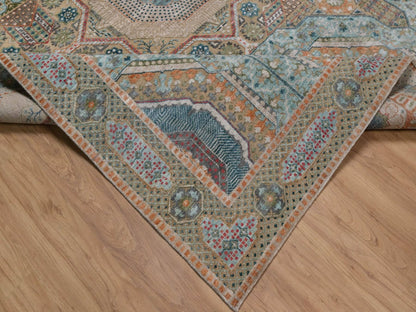 Brown 7'11" x 10'0" Mamluk Hand knotted Wool/Silk Rug - Sku: O091918
