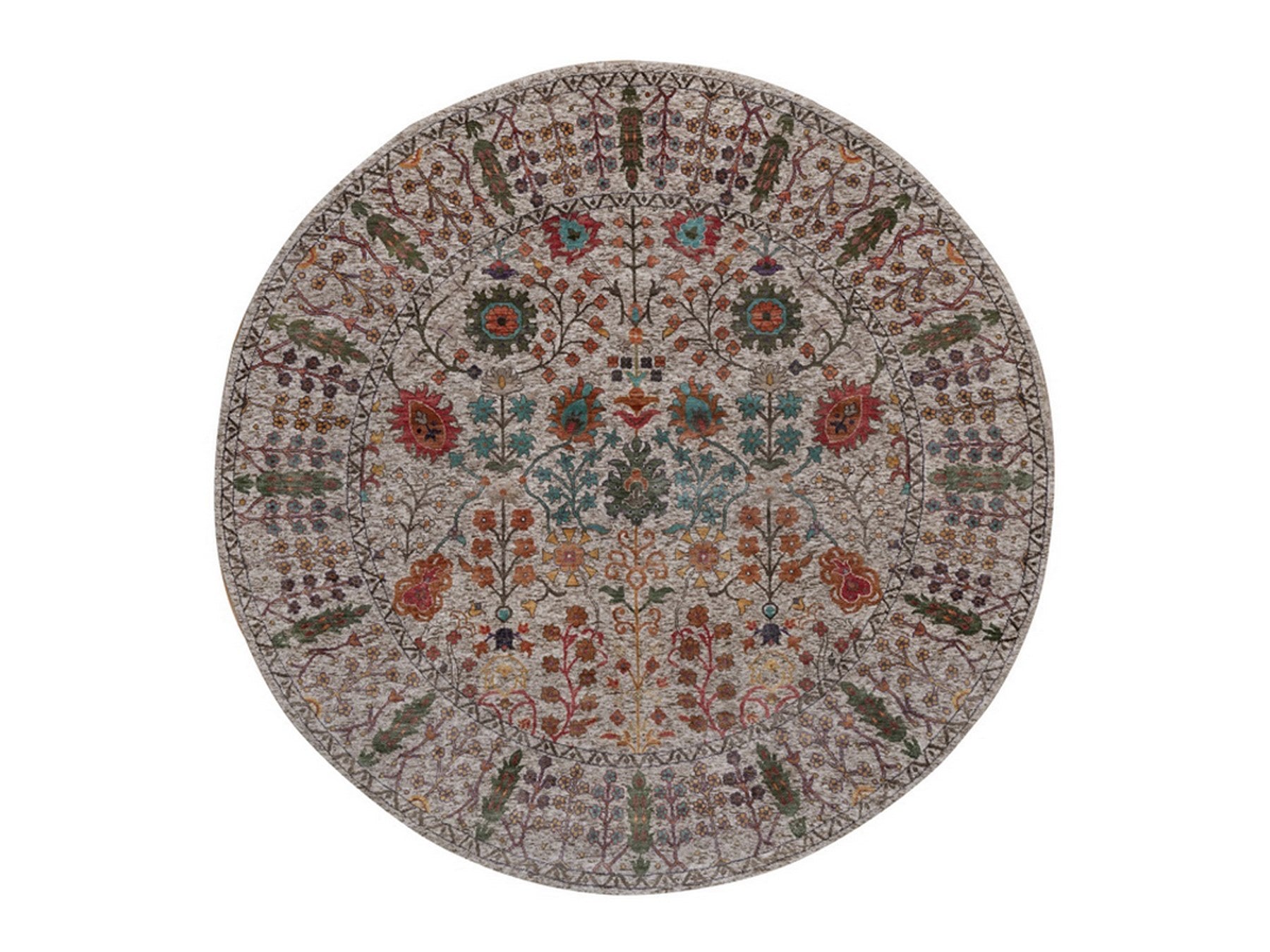 Ivory 7'10" x 7'10" Transitional Hand knotted Wool/Silk Rug - Sku: O091919