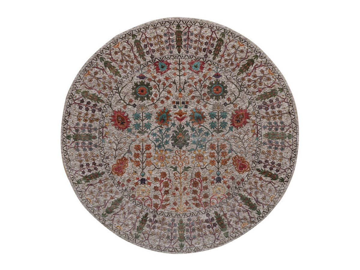 Transitional hand-knotted wool/silk rug in Ivory, 7'10" x 7'10" — SKU O091919