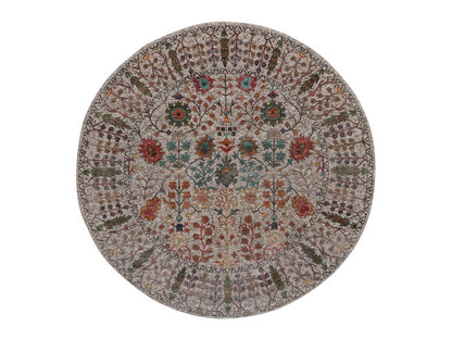 Transitional hand-knotted wool/silk rug in Ivory, 7'10" x 7'10" — SKU O091919