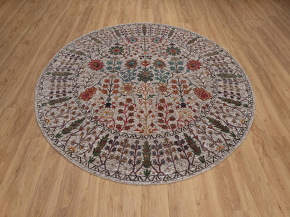 Transitional hand-knotted wool/silk rug in Ivory, 7'10" x 7'10" — SKU O091919 (view 2)