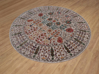 Transitional hand-knotted wool/silk rug in Ivory, 7'10" x 7'10" — SKU O091919 (view 3)