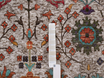 Transitional hand-knotted wool/silk rug in Ivory, 7'10" x 7'10" — SKU O091919 (view 7)