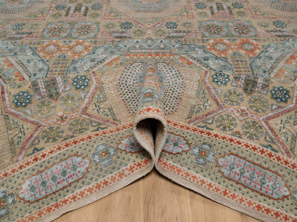 Brown 11'11" x 18'3" Mamluk Hand knotted Wool/Silk Rug - Sku: O091920