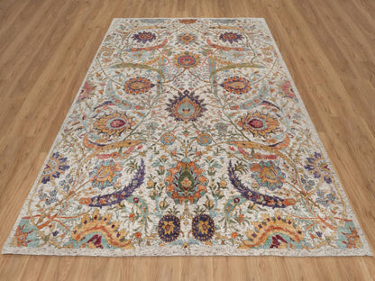 Ivory 7'10" x 9'11" Transitional Hand knotted Wool/Silk Rug - Sku: O091922