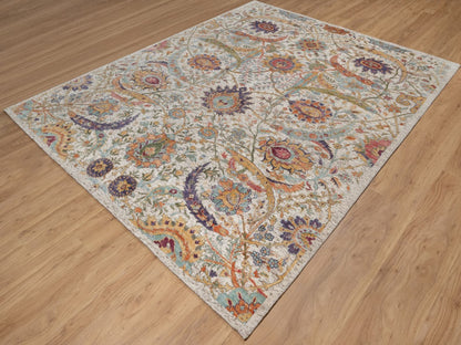 Ivory 7'10" x 9'11" Transitional Hand knotted Wool/Silk Rug - Sku: O091922