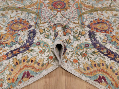 Ivory 7'10" x 9'11" Transitional Hand knotted Wool/Silk Rug - Sku: O091922