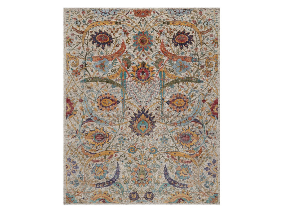 Transitional hand-knotted wool/silk rug in Ivory, 7'11" x 10' — SKU O091923