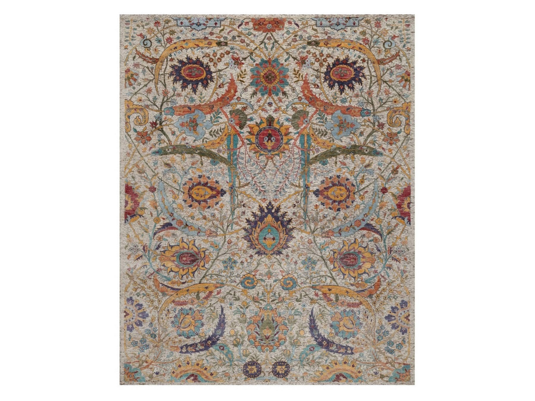 Transitional hand-knotted wool/silk rug in Ivory, 7'11" x 10' — SKU O091923