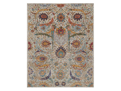 Transitional hand-knotted wool/silk rug in Ivory, 7'11" x 10' — SKU O091923