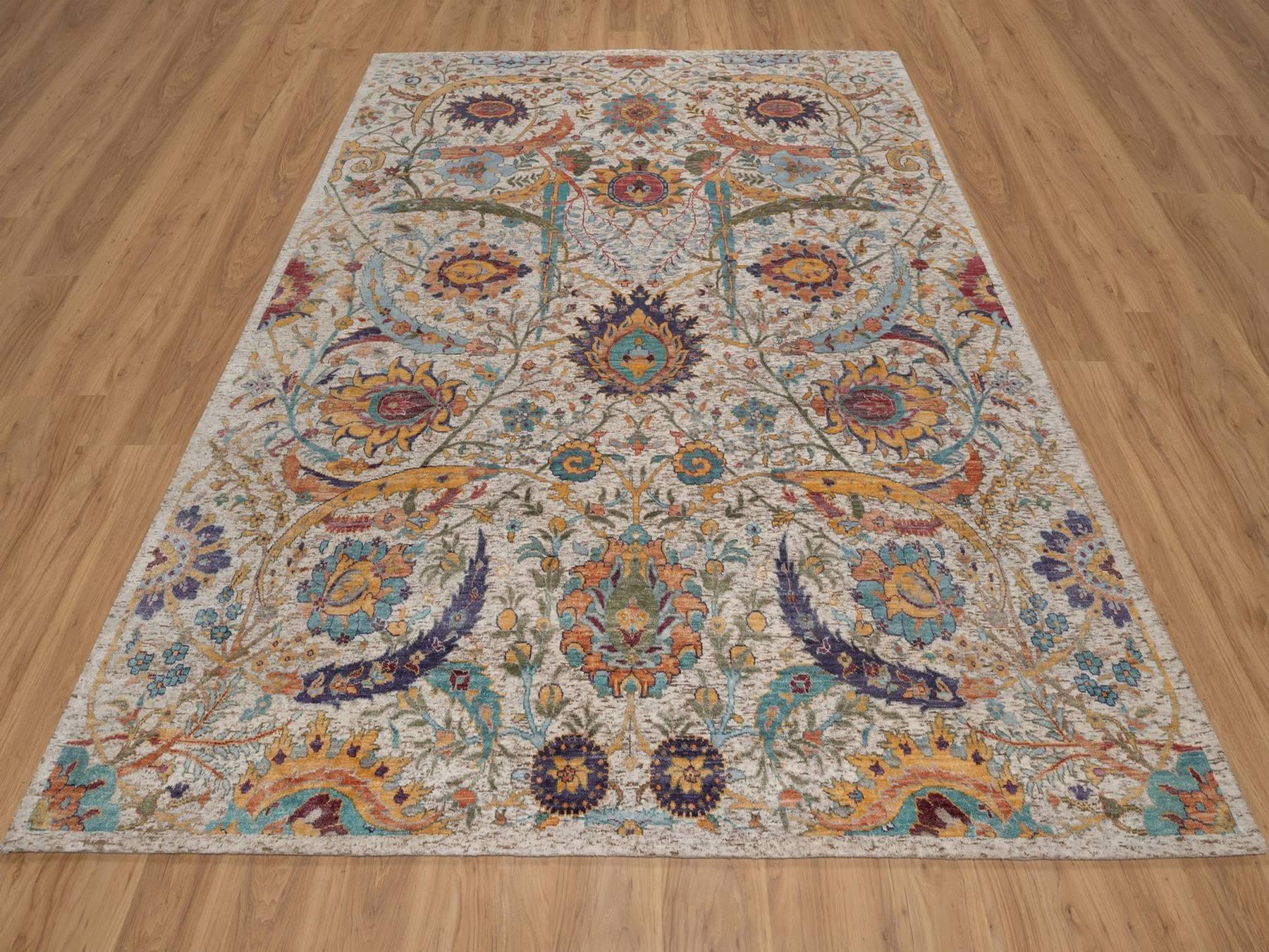 Ivory 7'11" x 10'0" Transitional Hand knotted Wool/Silk Rug - Sku: O091923
