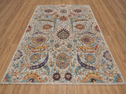 Transitional hand-knotted wool/silk rug in Ivory, 7'11" x 10' — SKU O091923 (view 2)