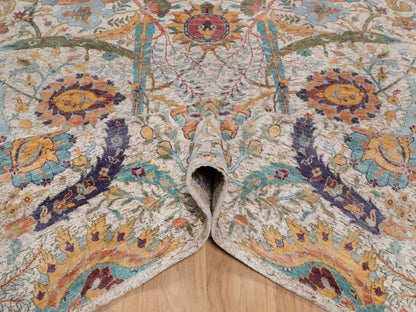 Transitional hand-knotted wool/silk rug in Ivory, 7'11" x 10' — SKU O091923 (view 5)