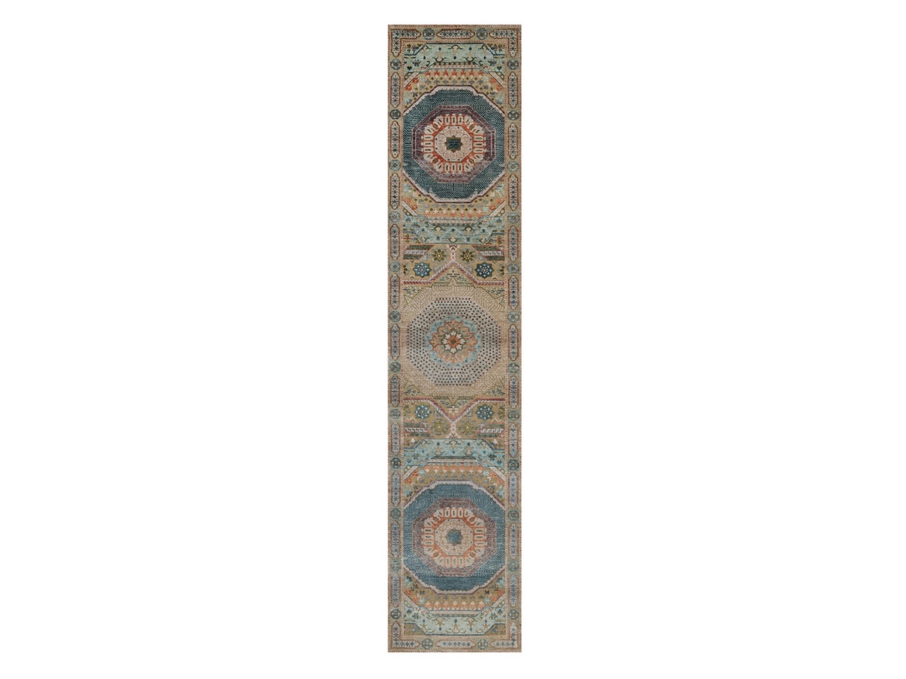 Brown 2'6" x 12'0" Mamluk Hand knotted Wool/Silk Rug - Sku: O091926