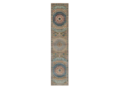 Brown 2'6" x 12'0" Mamluk Hand knotted Wool/Silk Rug - Sku: O091926