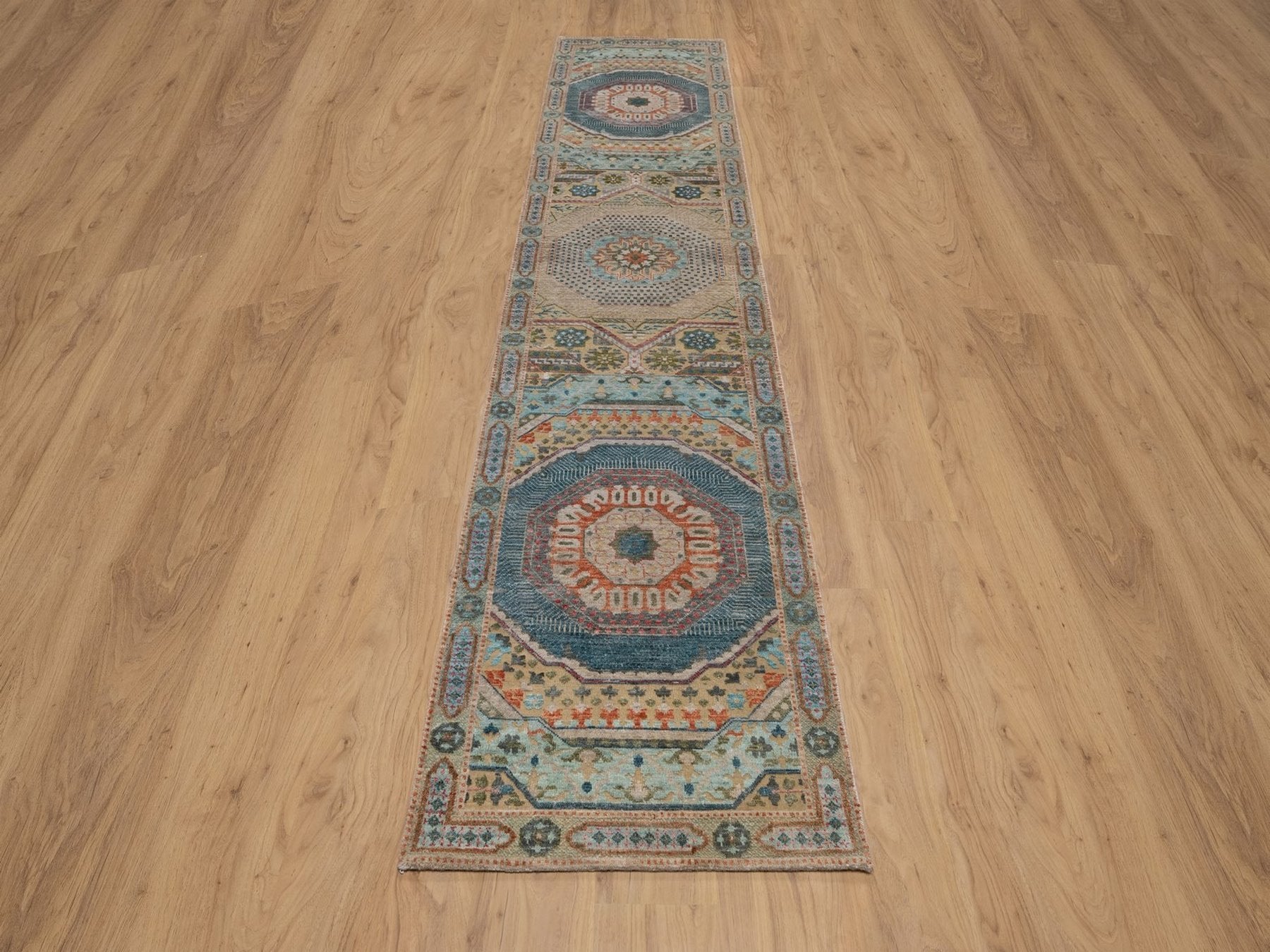 Brown 2'6" x 12'0" Mamluk Hand knotted Wool/Silk Rug - Sku: O091926
