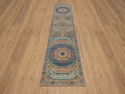 Brown 2'6" x 12'0" Mamluk Hand knotted Wool/Silk Rug - Sku: O091926
