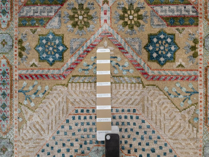 Brown 2'6" x 12'0" Mamluk Hand knotted Wool/Silk Rug - Sku: O091926