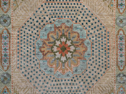 Brown 2'6" x 12'0" Mamluk Hand knotted Wool/Silk Rug - Sku: O091926