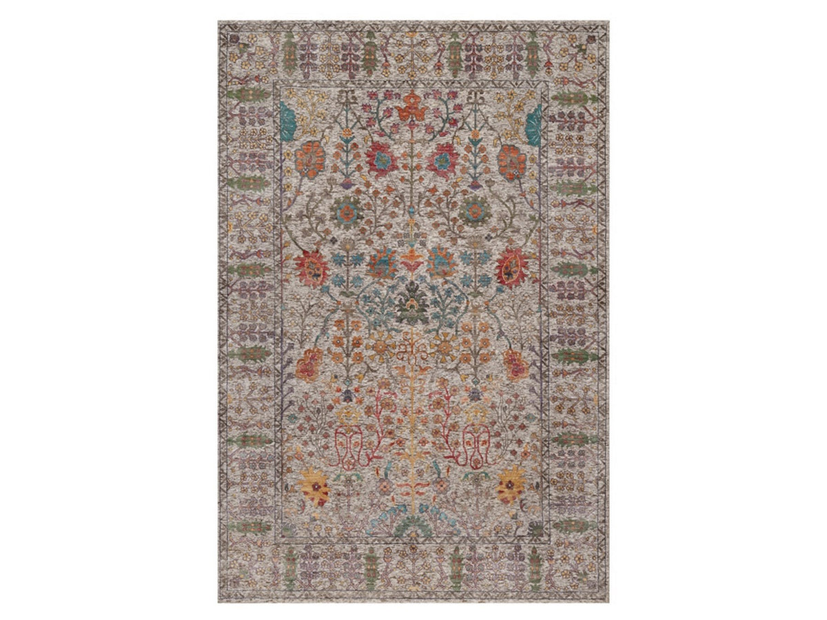 Transitional hand-knotted wool/silk rug in Ivory, 6' x 8'11" — SKU O091927