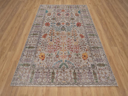 Ivory 6'0" x 8'11" Transitional Hand knotted Wool/Silk Rug - Sku: O091927