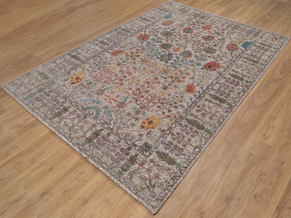 Transitional hand-knotted wool/silk rug in Ivory, 6' x 8'11" — SKU O091927 (view 3)