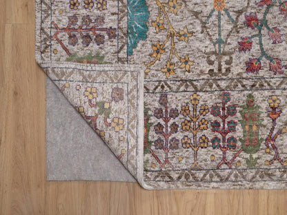 Transitional hand-knotted wool/silk rug in Ivory, 6' x 8'11" — SKU O091927 (view 4)