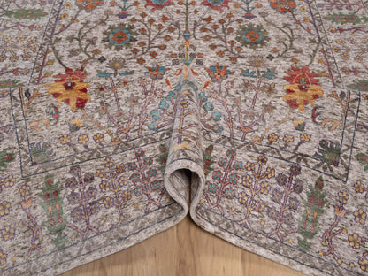 Transitional hand-knotted wool/silk rug in Ivory, 6' x 8'11" — SKU O091927 (view 5)